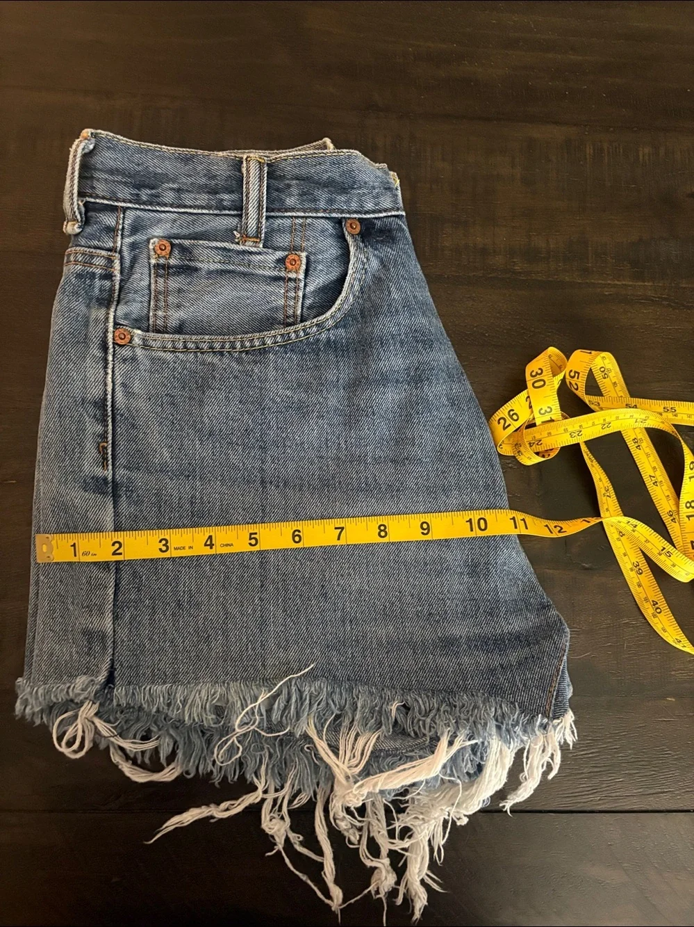 Levi's Light Blue Frayed Hem Denim Shorts